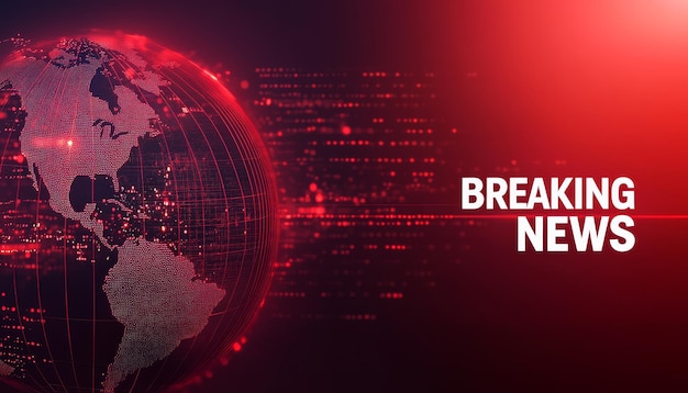 Photo breaking news graphic with red background and dark ribbon