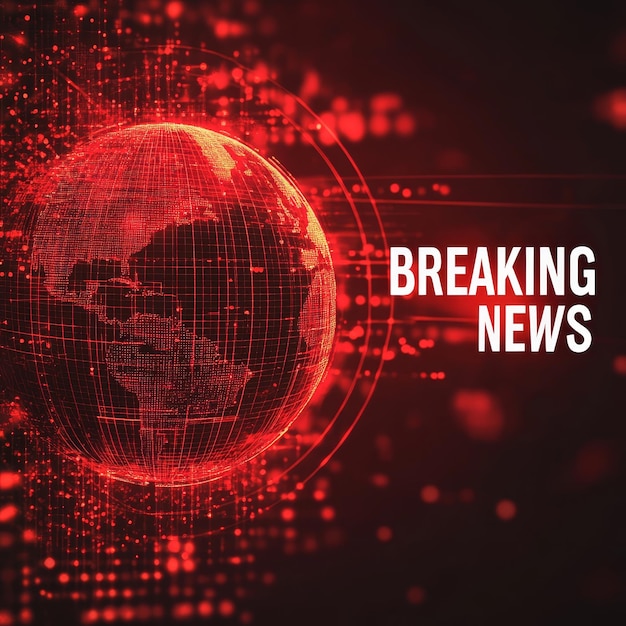 Breaking News Graphic with Red Background and Dark Ribbon