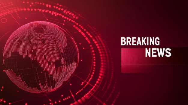 Photo breaking news graphic with red background and dark ribbon