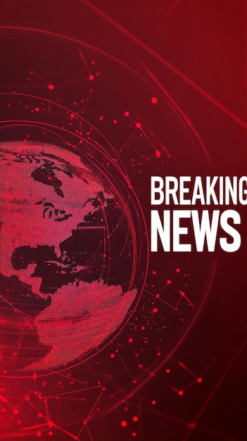 Photo breaking news graphic with red background and dark ribbon