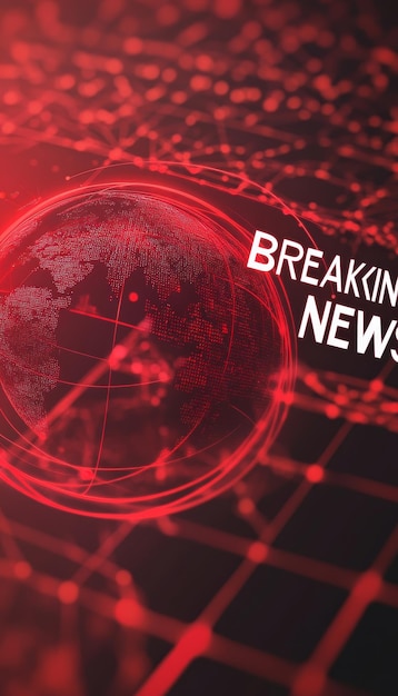 Photo breaking news graphic with red background and dark ribbon