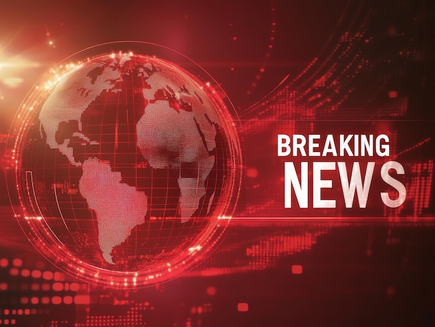 Photo breaking news graphic with red background and dark ribbon