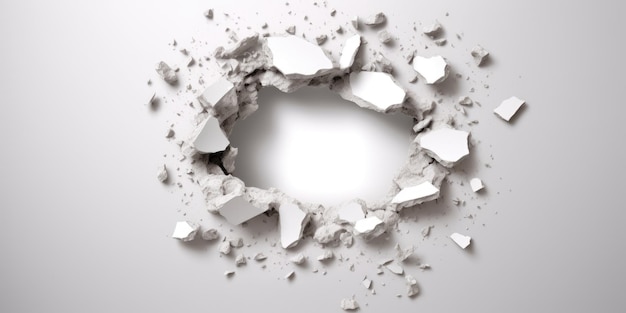 Breaking out of a hole in solid White wall torn hole empty copy space frame mockup Generative AI image weber