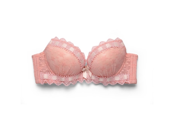 Breast cancer awareness concept Top view photo of pink female bra