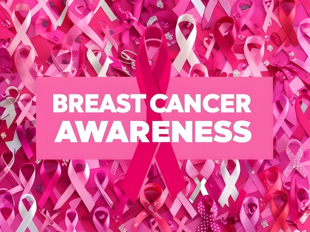 Photo breast cancer awareness month background design with pink ribbon breast cancer logo