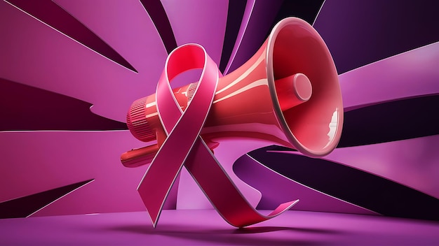 Photo breast cancer awareness month concept with pink ribbon and megaphone decoration 3d illustration