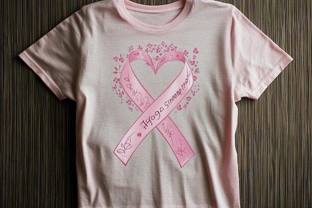 Photo breast cancer awareness pink ribbon tshirt displayed decorative elements inspirational quotes art