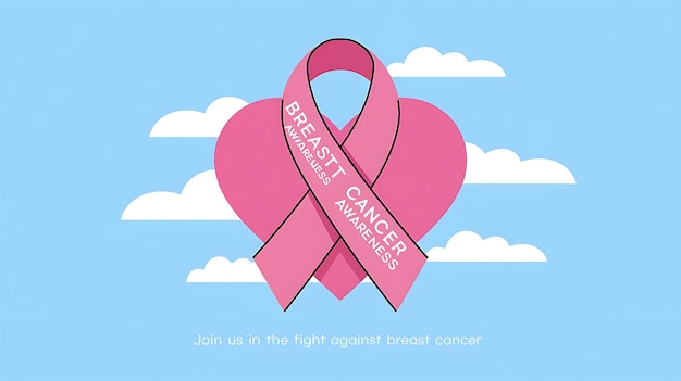 Breast cancer ribbon awareness poster with pink background showing support symbol woman