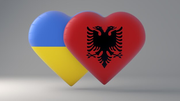 Breastplates in the shape of a heart depicting the State flags of Ukraine and Albania