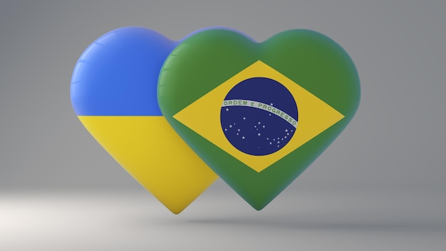 Breastplates in the shape of a heart depicting the State flags of Ukraine and Brazil