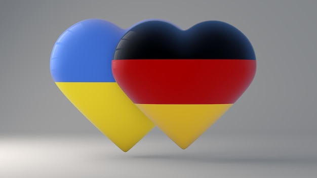 Breastplates in the shape of a heart depicting the State flags of Ukraine and Germany