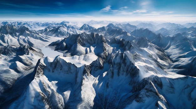 A breathtaking aerial view of an extensive mountain range emphasizing the splendor and serenity of nature