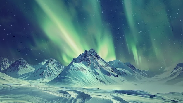 Breathtaking Aurora Borealis Above Snowy Mountains