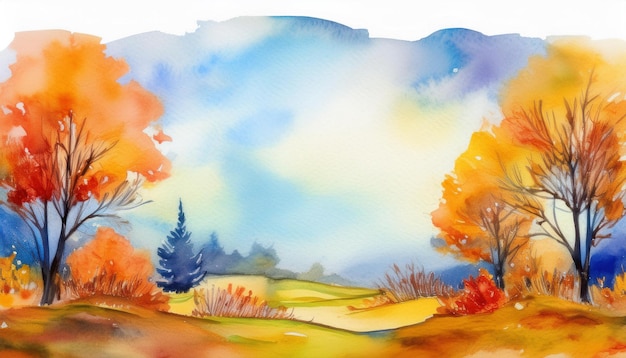 Photo breathtaking autumn landscape vibrant leaves and trees in peaceful natural scene watercolor art