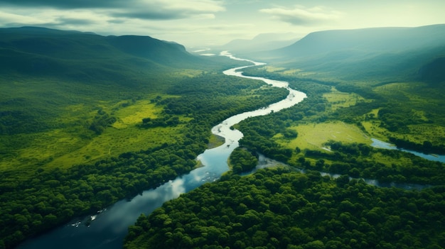 A Breathtaking Bird's_Eye View of a Meandering River in a Lush National Park