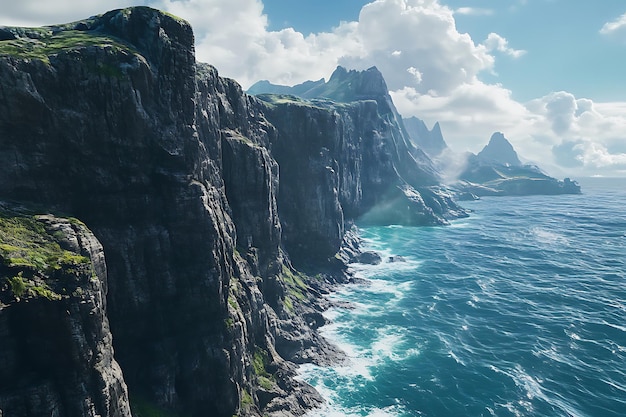 Photo a breathtaking coastal landscape with cliffs and waves under a bright sky