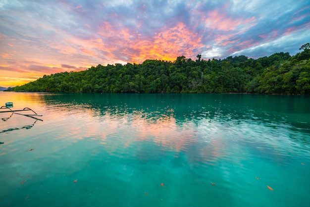 Breathtaking colorful sky at sunset in Indonesia