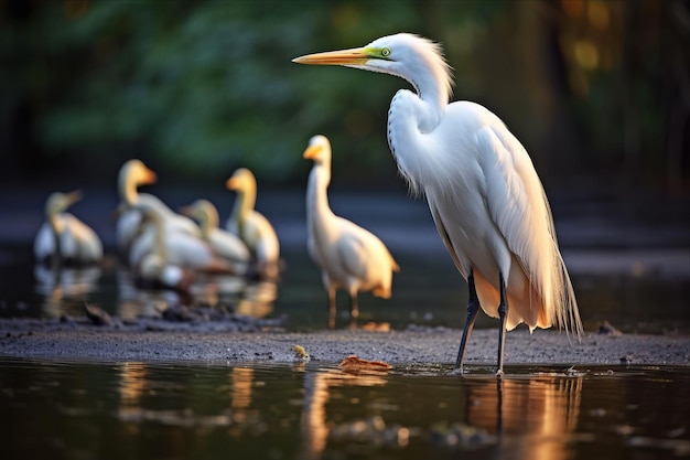 A Breathtaking Encounter Dynamic Egrets Engaging in Fishing Rituals with Alligators in South Caroli