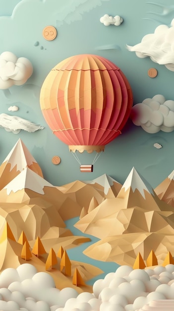 Breathtaking Hot Air Balloon Journey Over Snow Capped Mountains and Gently Rolling Hills Beneath a