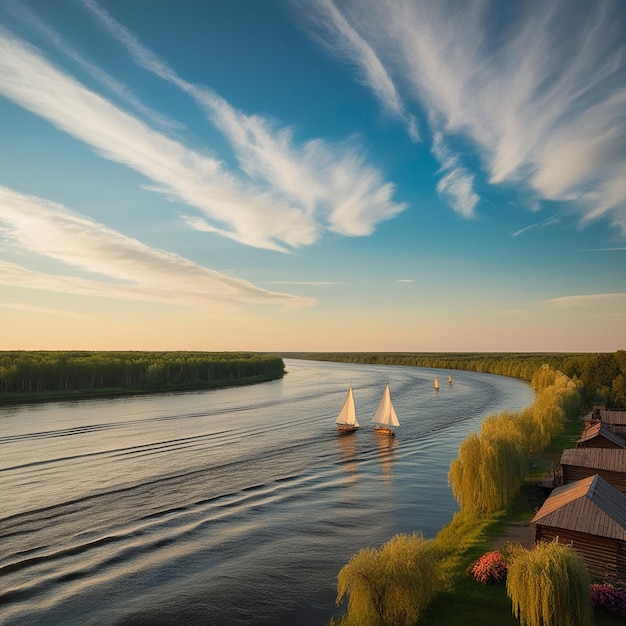 Photo a breathtaking landscape of the volga river