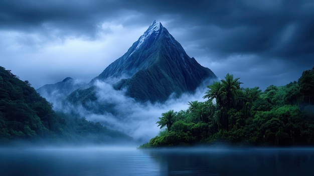 A breathtaking mountain landscape shrouded in mist reflecting tranquility and the beauty of nature39s wilderness