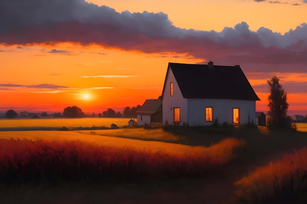 A breathtaking oil painting showcases the captivating allure of a rural landscape generative Ai