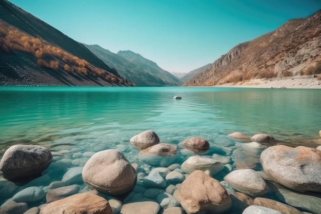 Breathtaking shot of beautiful stones under turquois generative ai