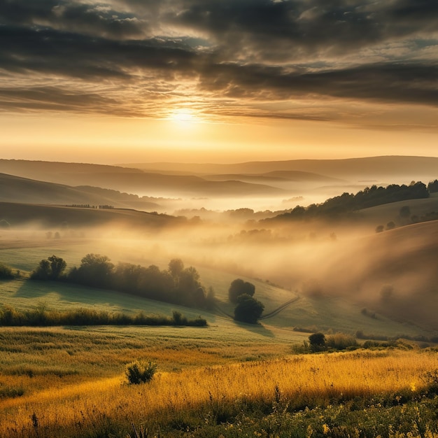 a breathtaking sunrise over a serene countryside