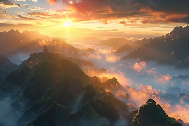 Breathtaking sunrises over misty mountaintops