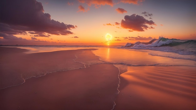 Breathtaking sunset on an empty sand beach