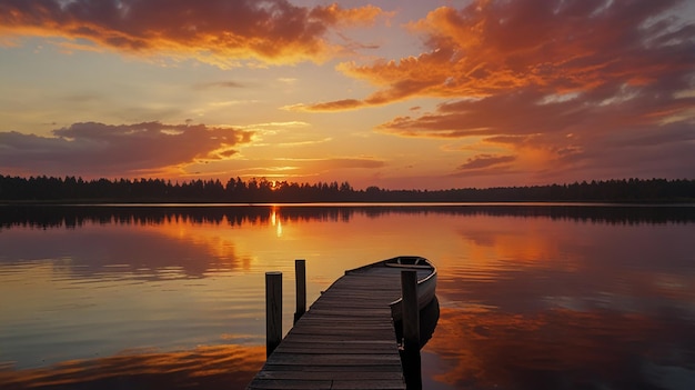 Photo breathtaking sunset over a serene lake with reflective water