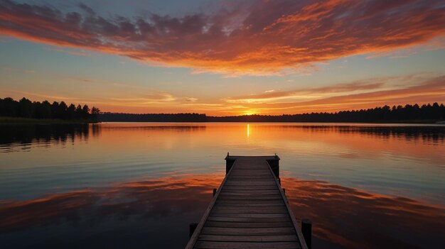 Photo breathtaking sunset over a serene lake with reflective water