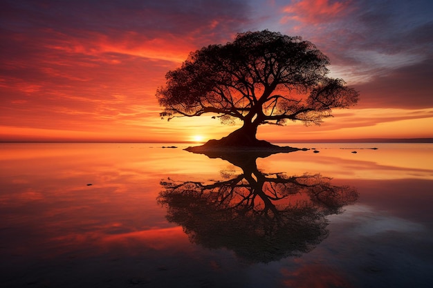 A Breathtaking Sunset The Silhouette of a Lone Tree Generative BY Ai