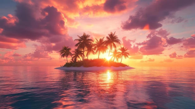 Photo breathtaking sunset on a tropical island with clear skies and the ocean reflecting the warm glow