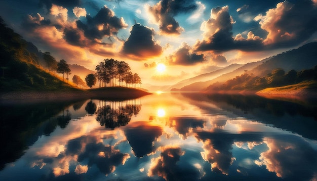 Photo breathtaking symmetrical sunset reflection