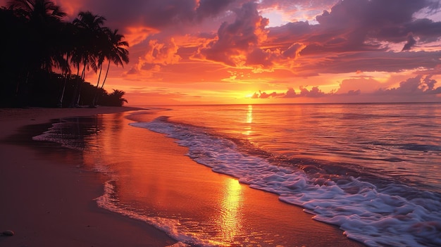 Breathtaking Tropical Sunset Over the Ocean with Palm Trees