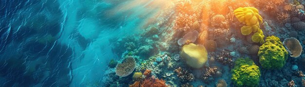 Photo breathtaking underwater coral reef with sun rays shining through the crystal clear ocean waters