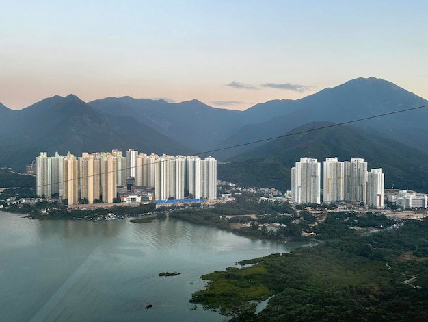 Breathtaking view of cable car Ngong Ping 360 at Lantau Island Hong Kong to see countryside