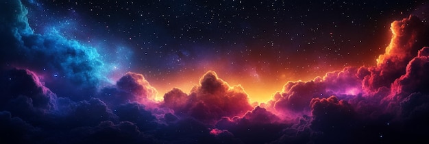 Photo a breathtaking view of a cosmic dreamscape featuring a vibrant night sky with colorful nebulae