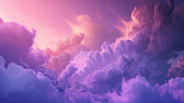 Breathtaking view of dramatic fluffy purple clouds at twilight evoking a dreamy and serene atmosphere