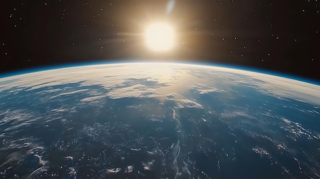 Photo a breathtaking view of earth from space with the sun rising over the horizon