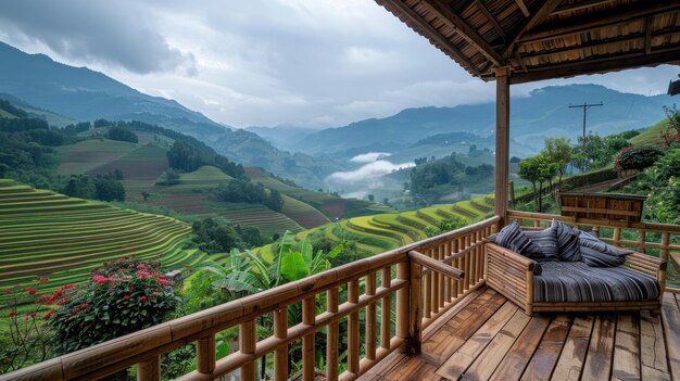 Photo breathtaking view from a bamboo terrace