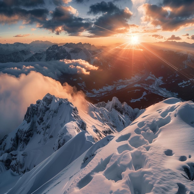 A breathtaking view from the top of a snowy mounta