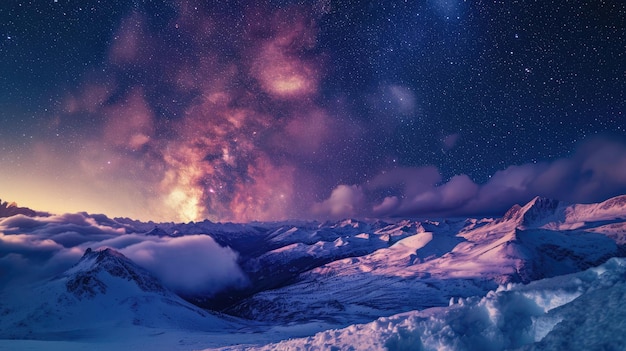 Breathtaking view of the Milky Way illuminating the night sky over majestic winter mountains