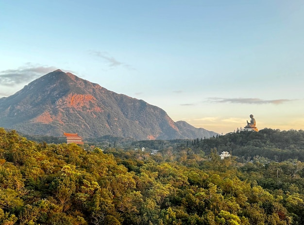 Breathtaking view of Ngong Ping highlands in Hong Kong Seen is the mountain and hills