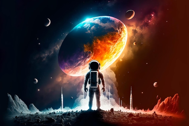 Breathtaking View of the spaceastronaut look at the universe Generative AI