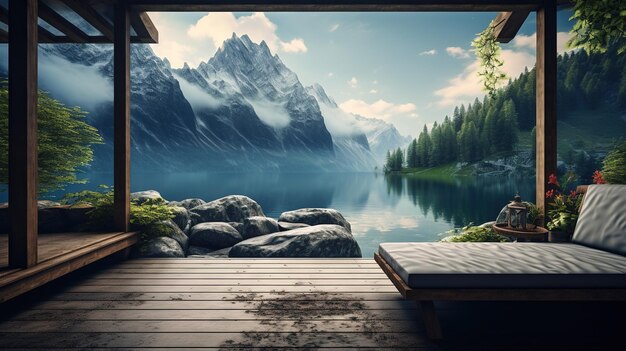 Photo a breathtaking vista of majestic mountains and serene lakes bringing the beauty of the outdoors