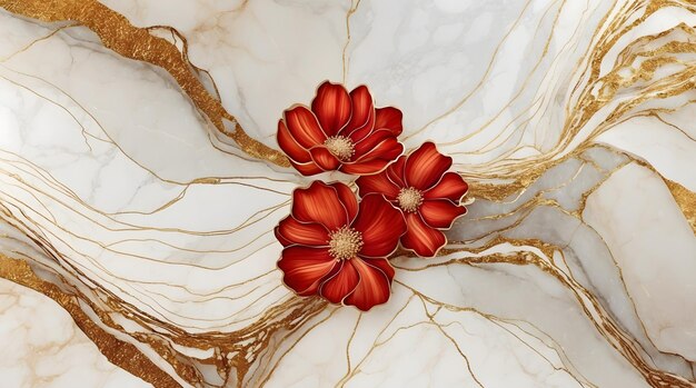 A breathtakingly detailed illustration of a red Flowers marble texture background