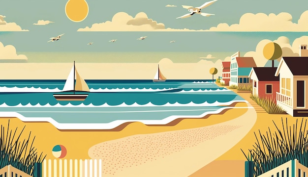 Breezy Beachfront A Playful Illustration Generative AI