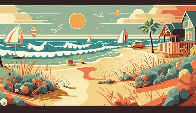 Breezy Beachfront A Playful Illustration Generative AI